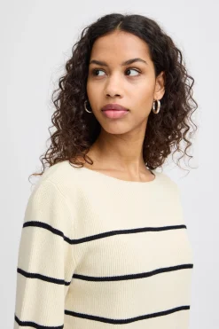 Ichi Strickwaren>IHBOSTON Pullover AlmondMilkBlackstripe