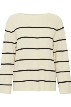 Ichi Strickwaren>IHBOSTON Pullover AlmondMilkBlackstripe