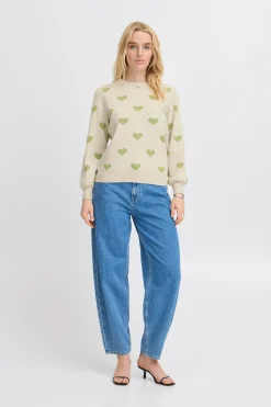 Ichi Strickwaren>IHBRIELLE Pullover Oatmealw.GreenTea