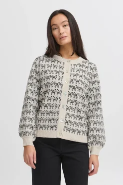 Ichi Strickwaren>IHBRIELLE Strickjacke Oatmealw.black