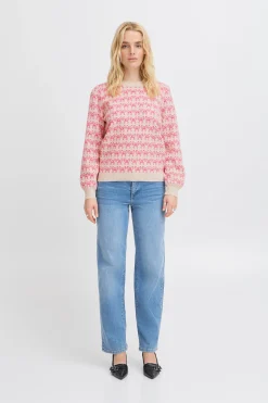 Ichi Strickwaren>IHBRIELLE Strickpullover Oatmealw.PinkYarrow