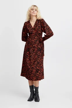 Ichi Kleider>IHFANORA Kleid HotCoralWavyAnimalaop
