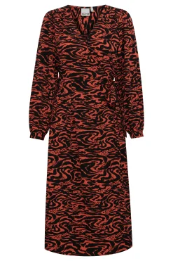 Ichi Kleider>IHFANORA Kleid HotCoralWavyAnimalaop