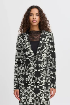 Ichi Blazers>IHKATE PRINT Blazer BlackFloweraop