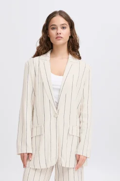 Ichi Blazers>IHLINNO Blazer NaturalEcruStripe