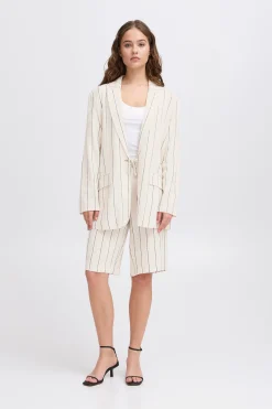 Ichi Blazers>IHLINNO Blazer NaturalEcruStripe