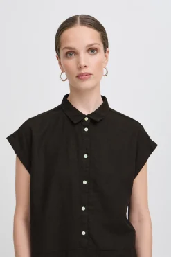 Ichi Blusen>IHLINNO Kurzarm-Bluse Black