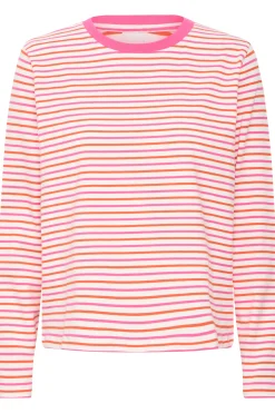 Ichi T-shirts>IHMIRA Langarm-Shirt CloudDancerw.PinkYarrow