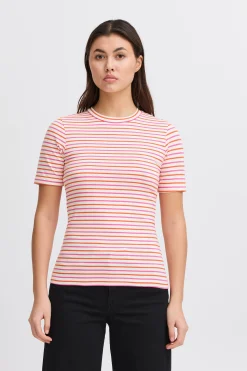 Ichi T-shirts>IHMIRA T-shirt CloudDancerw.PinkYarrow