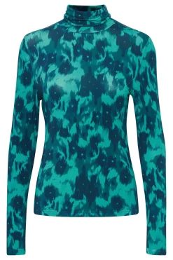 Ichi T-shirts>IHNAVA T-shirt Green-BlueSlateFloweraop