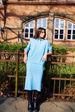 Ichi T-shirts>IXKNITTY Poloshirt DellaRobbiaBlue