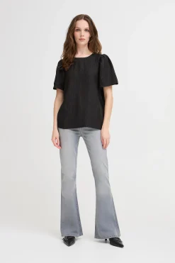 Ichi T-shirts>IXREMI T-shirt Blackw.pinst.